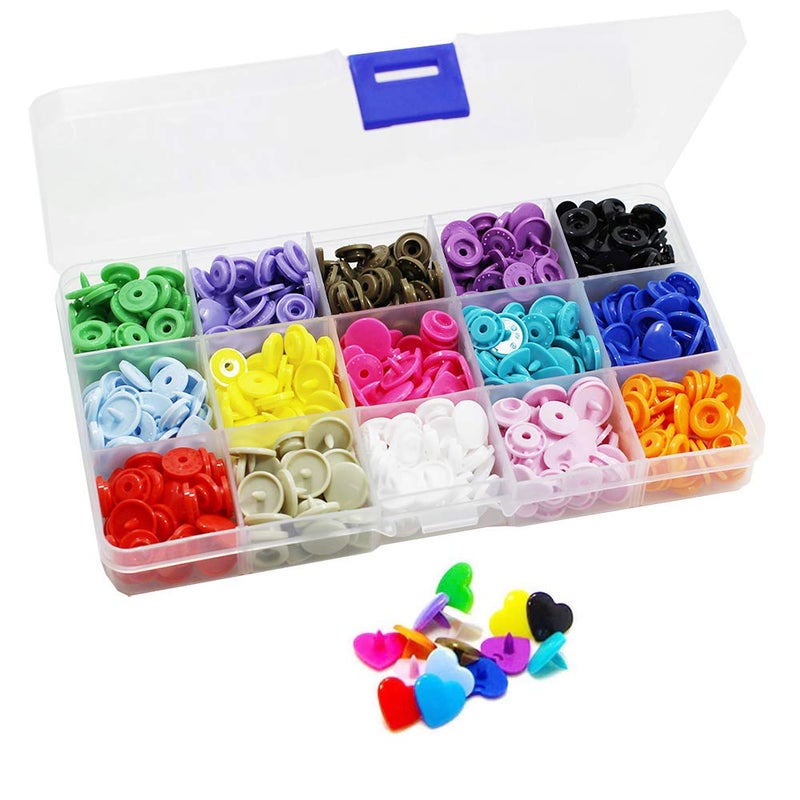 BetterJonny 150 Sets KAM Snaps Heart Shaped with Storage Box, BetterJonny Size 20 T5 Glossy Plastic Resin Fasteners No-Sew Buttons for Clothes Crafts - Image 1